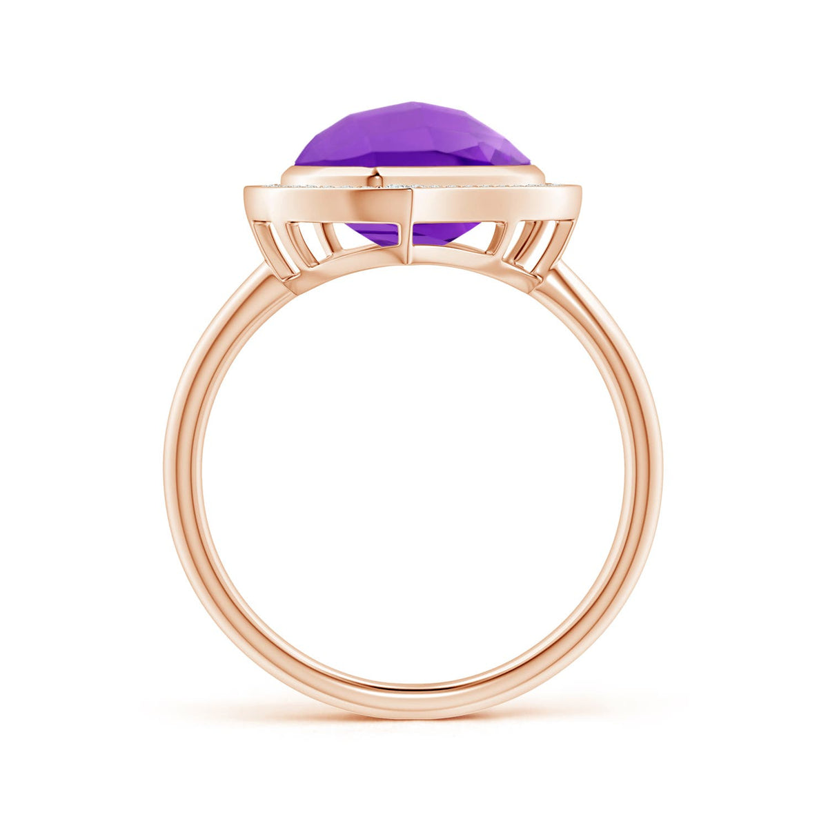 5.69 CTW North-South Leaf-Shaped Amethyst Halo Ring in 14K Rose Gold