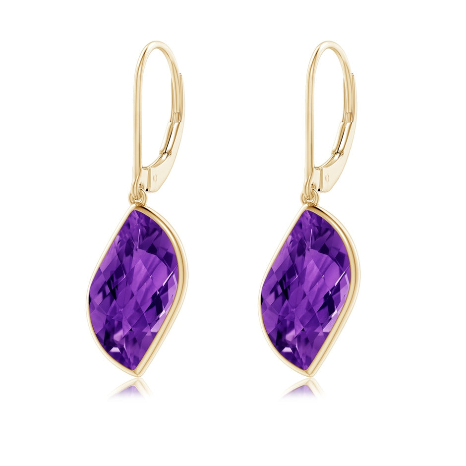 Bezel-Set Leaf-Shaped Amethyst Dangle Earrings