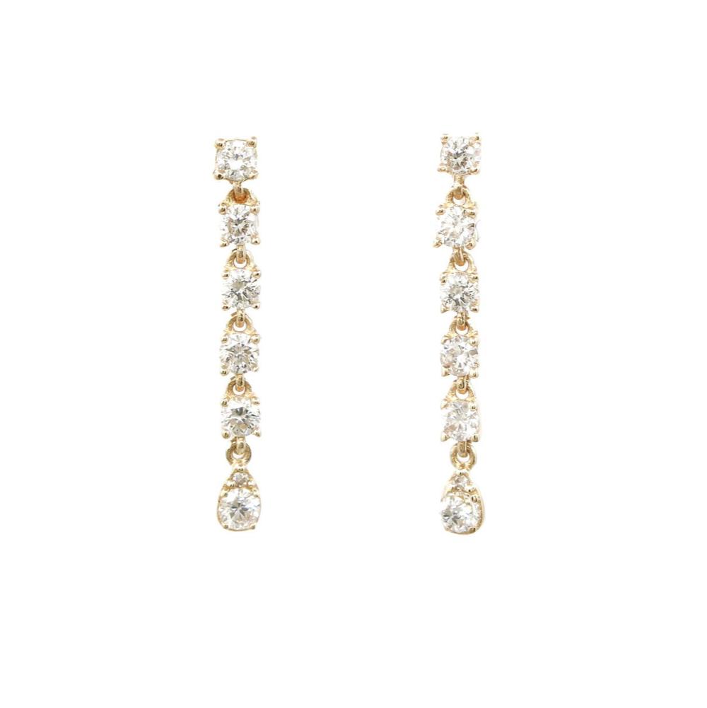 Gold Diamond Four Prong Drop Earring