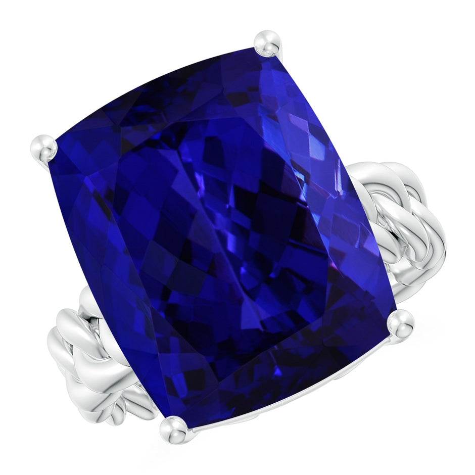 GIA Certified Rectangular Cushion Tanzanite Cuban Chain Solitaire Ring