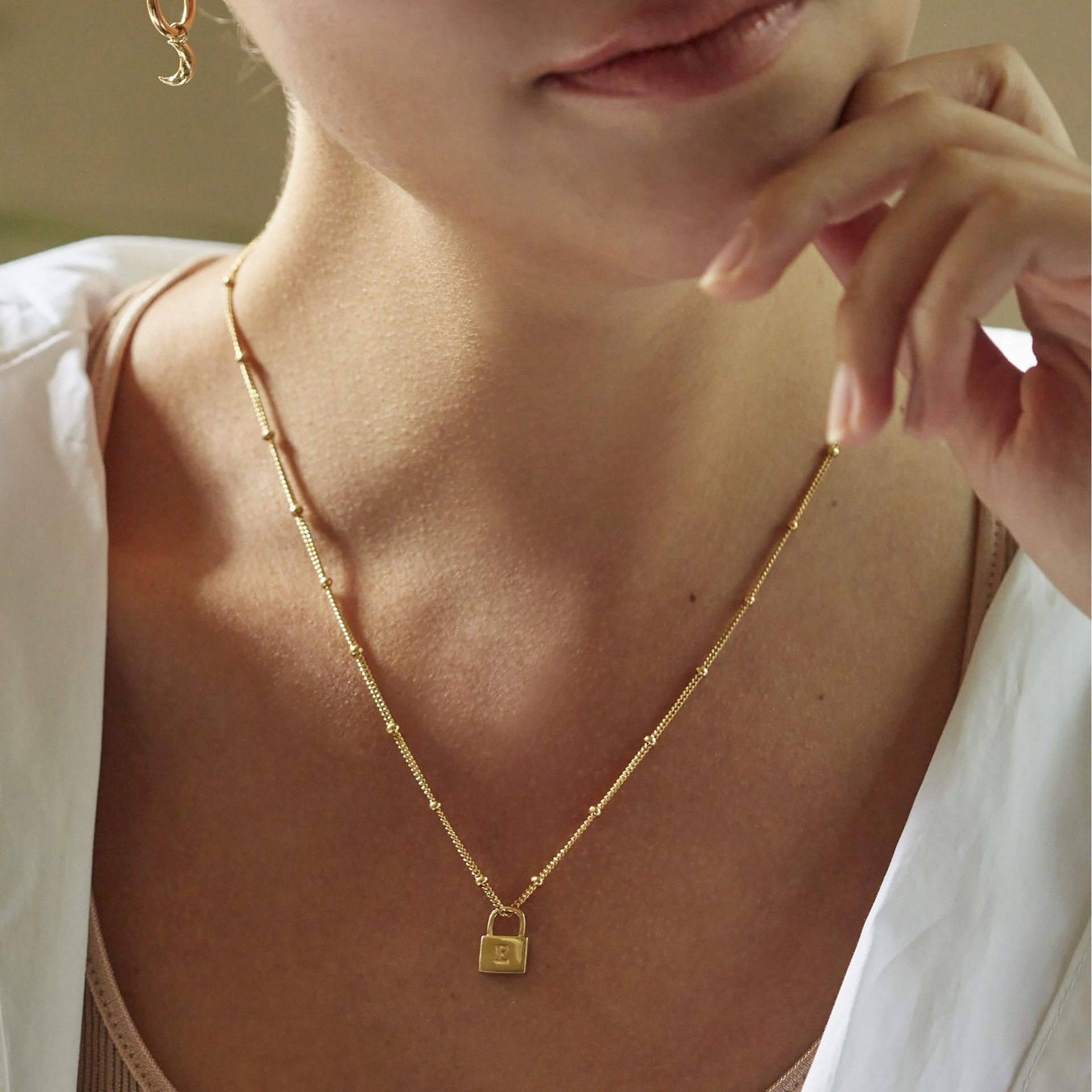 Padlock Necklace Silver With Bead Chain