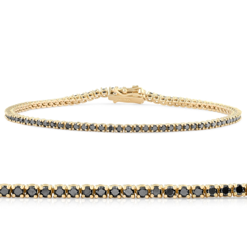1 3/4 Ct TW Black Diamond Tennis Bracelet 14k Yellow Gold 7'