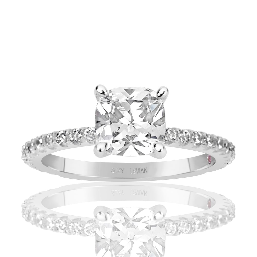 Suzy Levian Sterling Silver Round Cut Cubic Zirconia Bridal Engagement Ring