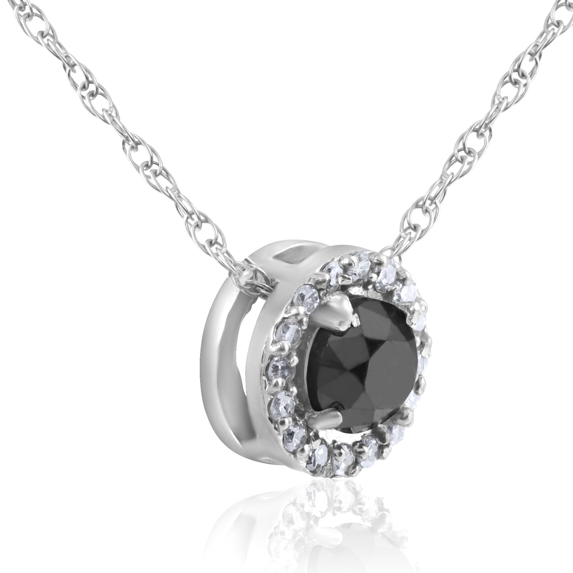 1 1/8 ct Black White Diamond Solitaire Pave Halo Pendant