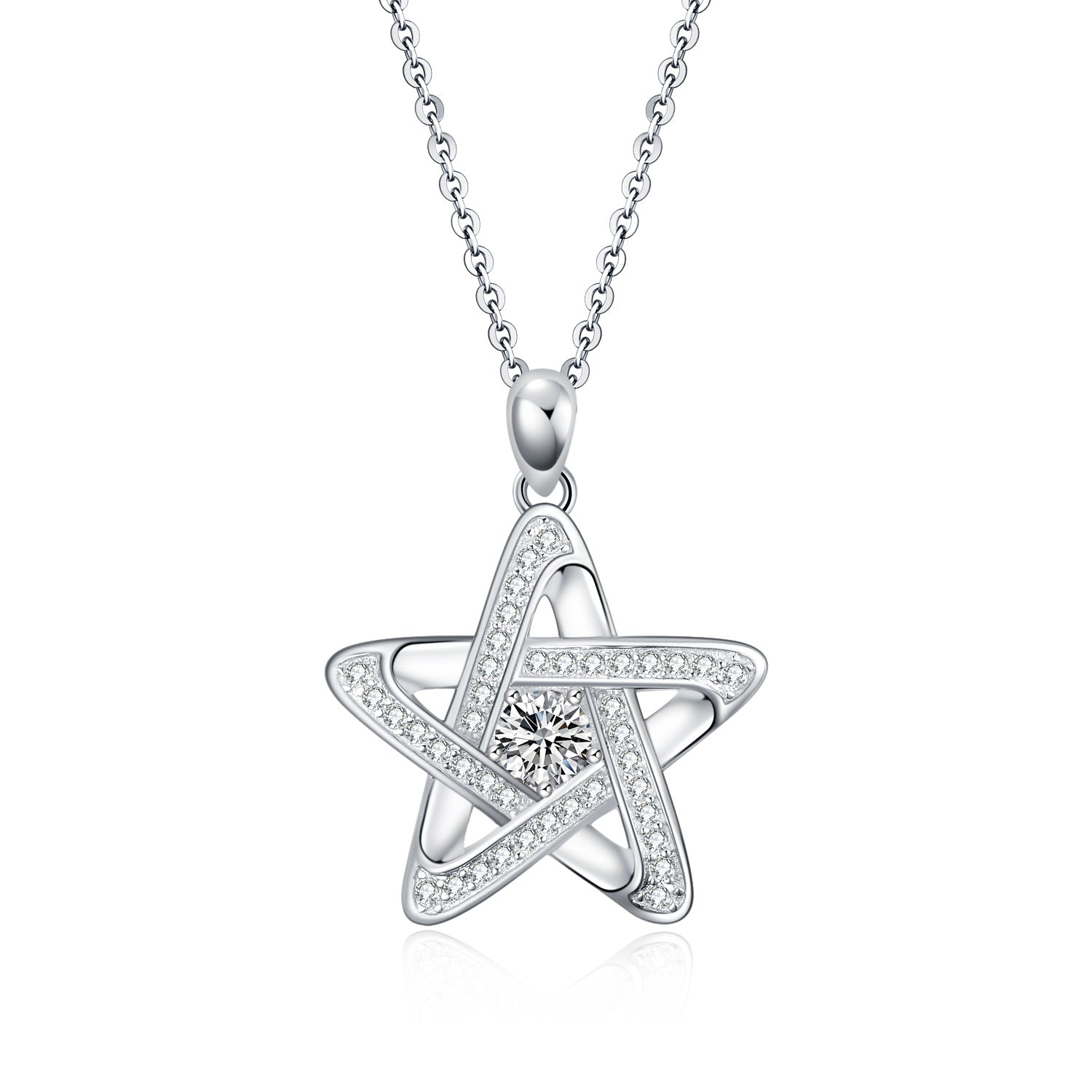 Sterling Silver Cubic Zirconia Pentagram Necklace for Women