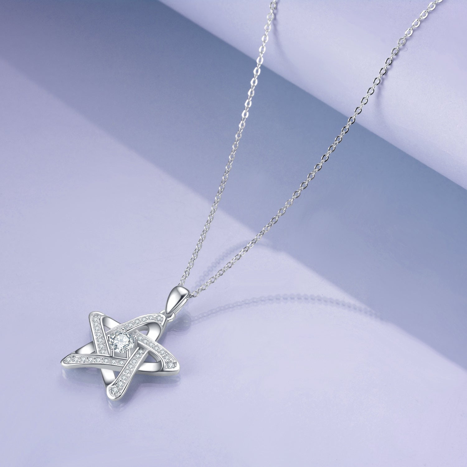 Sterling Silver Cubic Zirconia Pentagram Necklace for Women