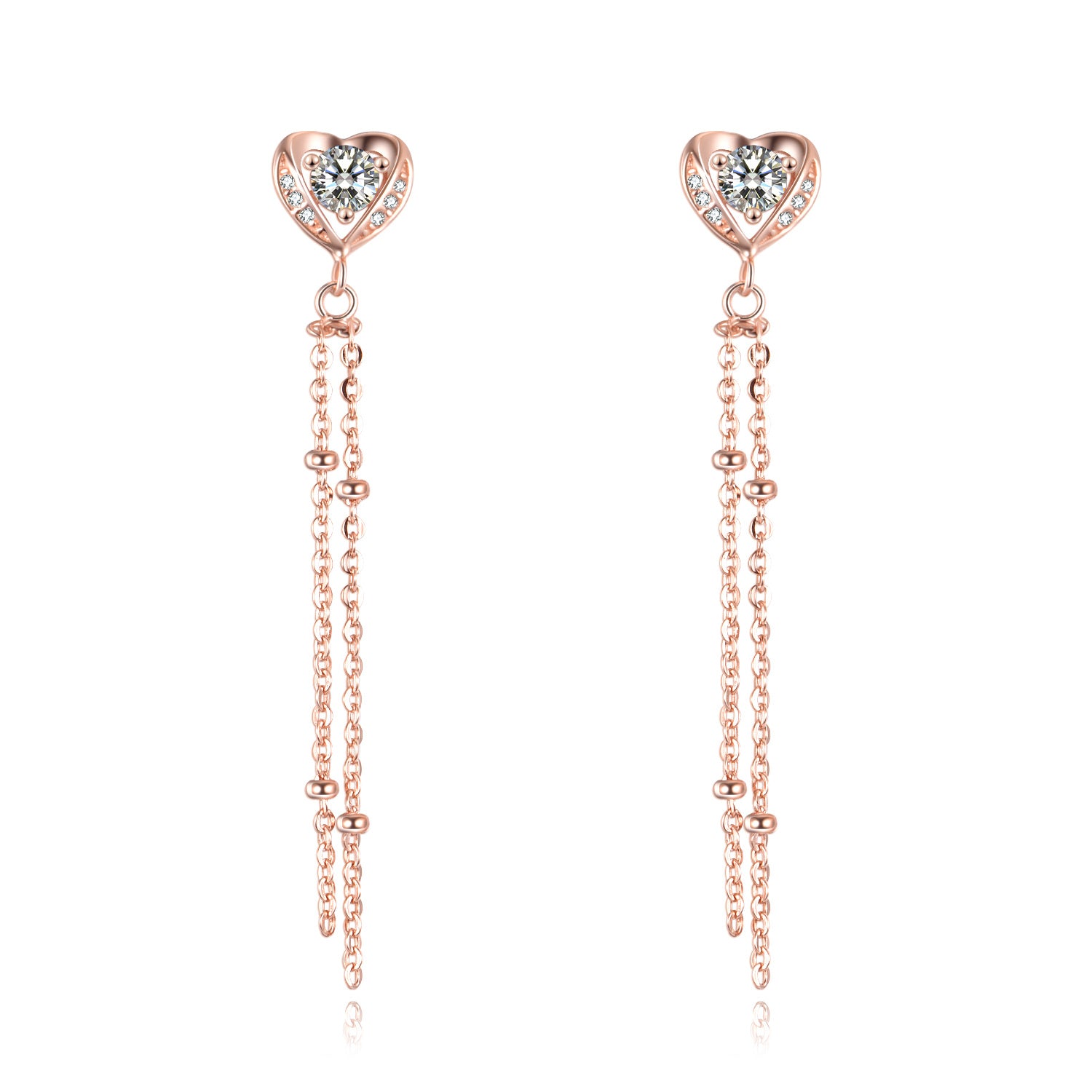 Sterling Silver with Rose Gold Plated Crystal Heart Drop Earrings