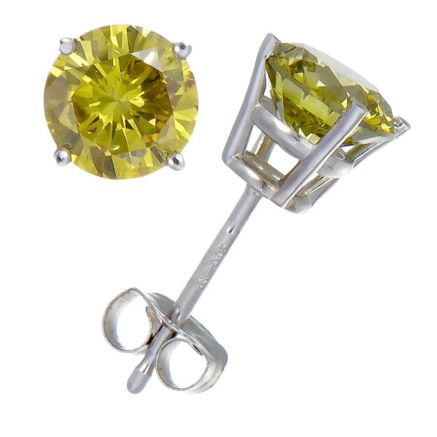 1.50 cttw Yellow Diamond Stud Earrings 14K White Gold Round with Push Backs