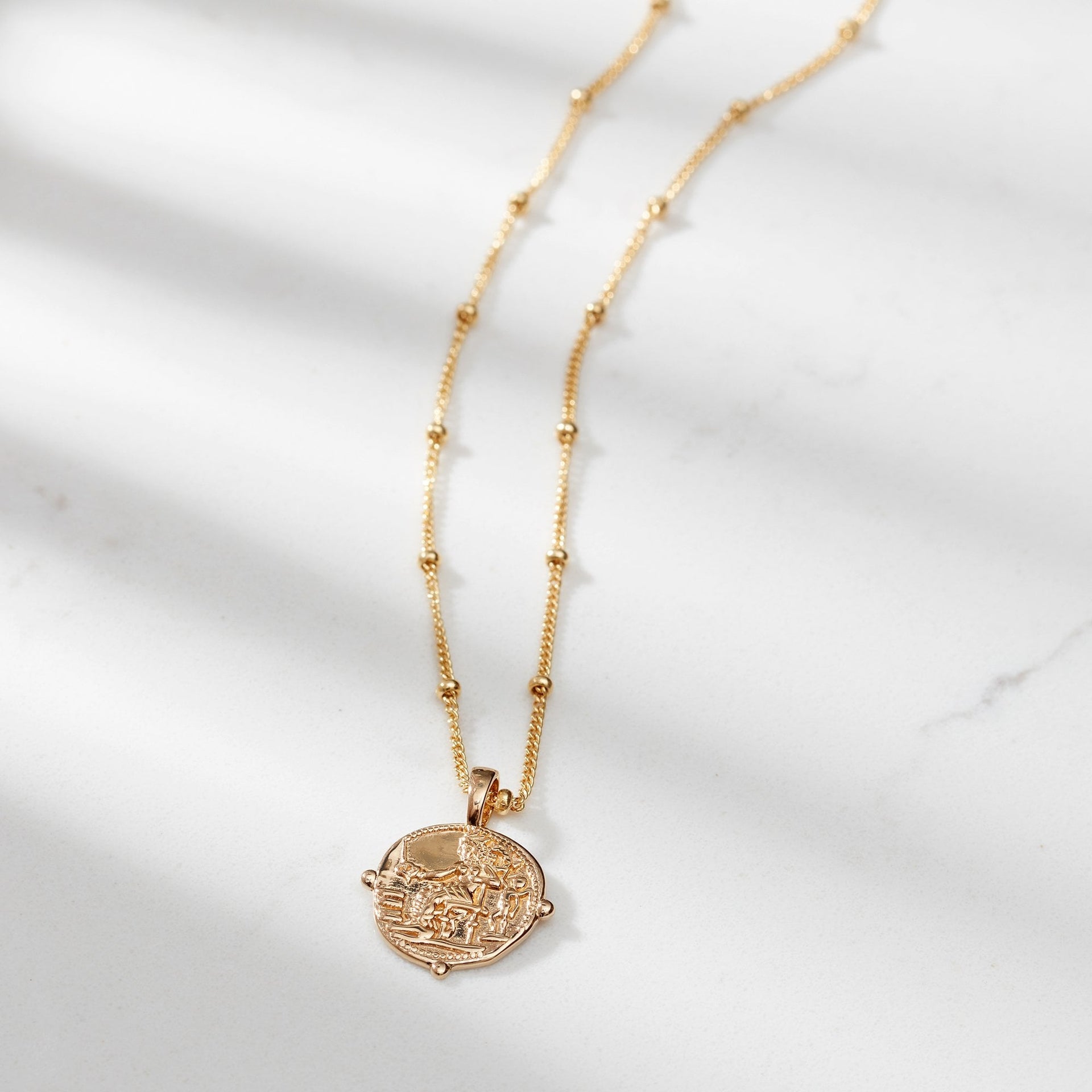 Gold Aphrodite Coin Necklace With Bead Chain