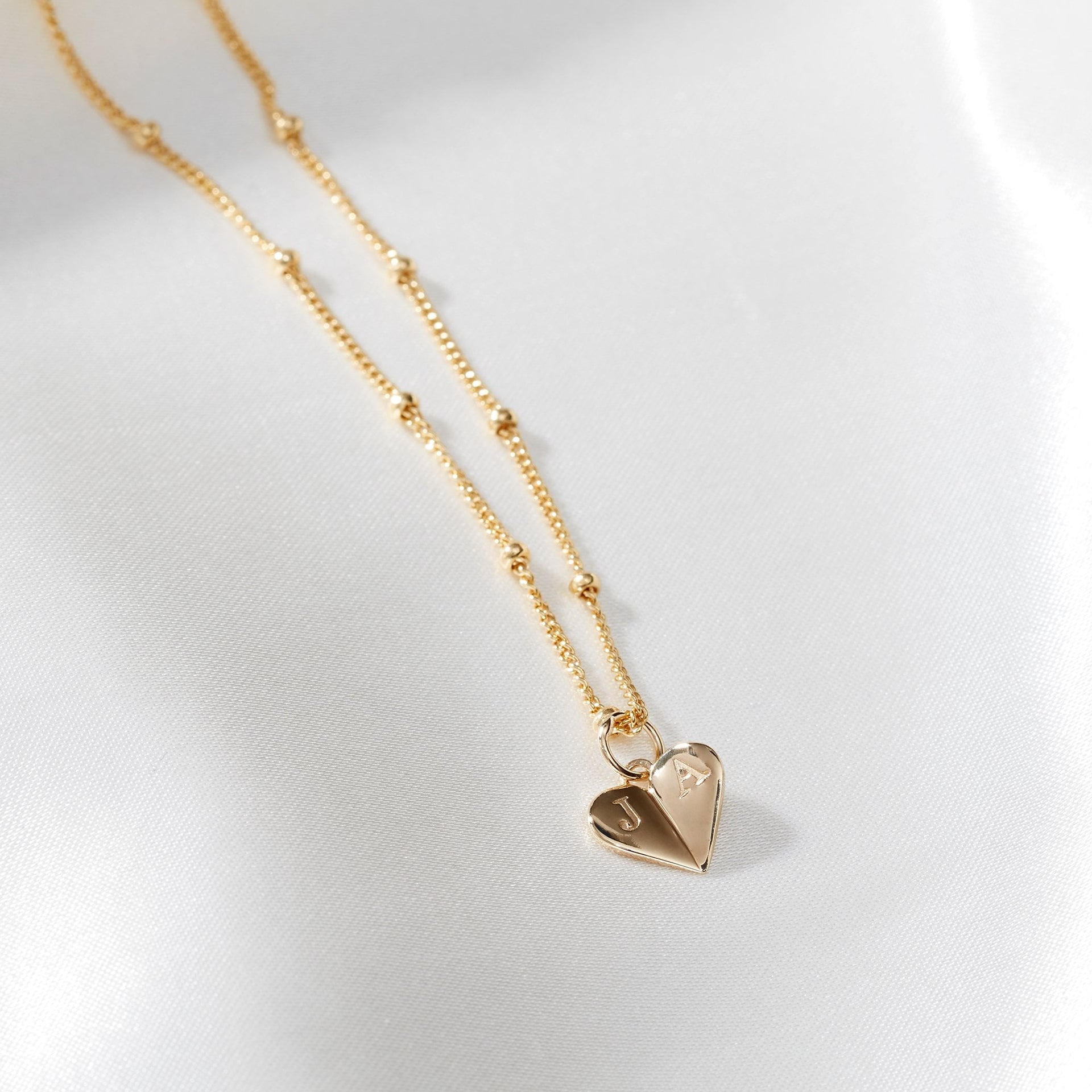 Gold Mini Heart Necklace With Bead Chain