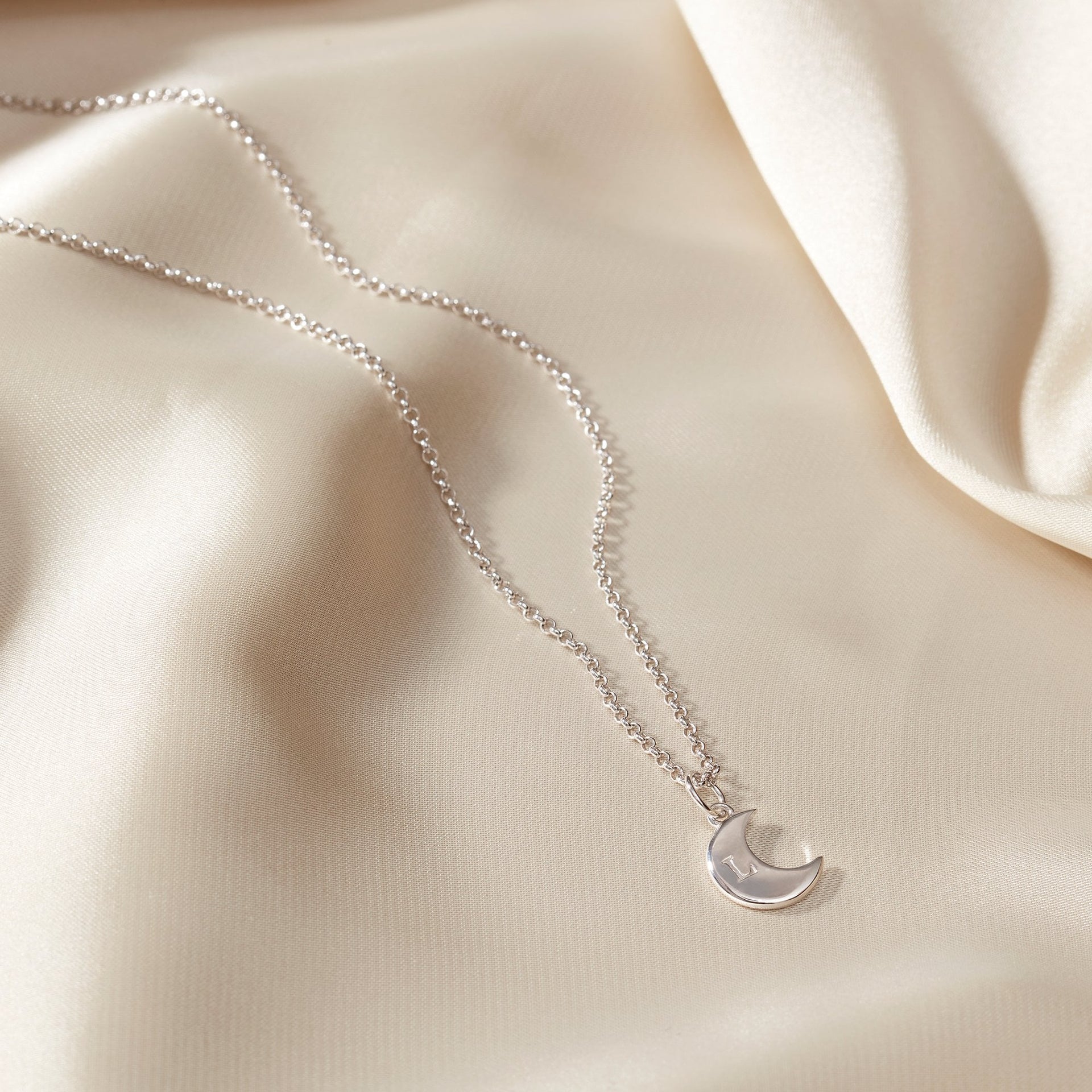 Personalised Moon Necklace Silver
