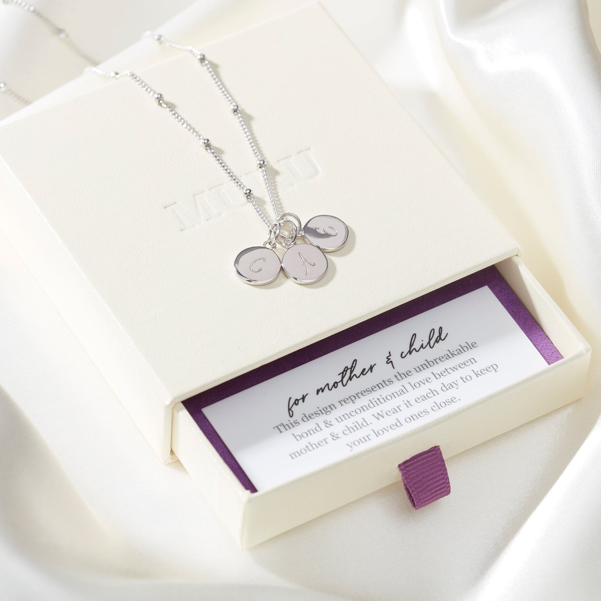 Mother and Child Discs Necklace Silver With Bead Chain