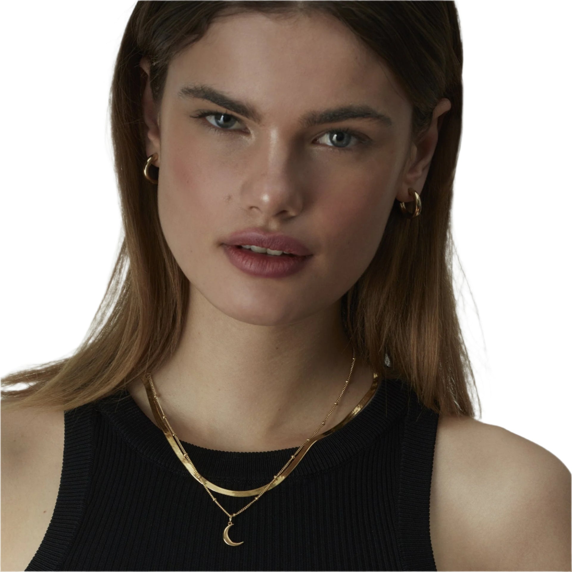 Moon Pendant Bead Chain Gold