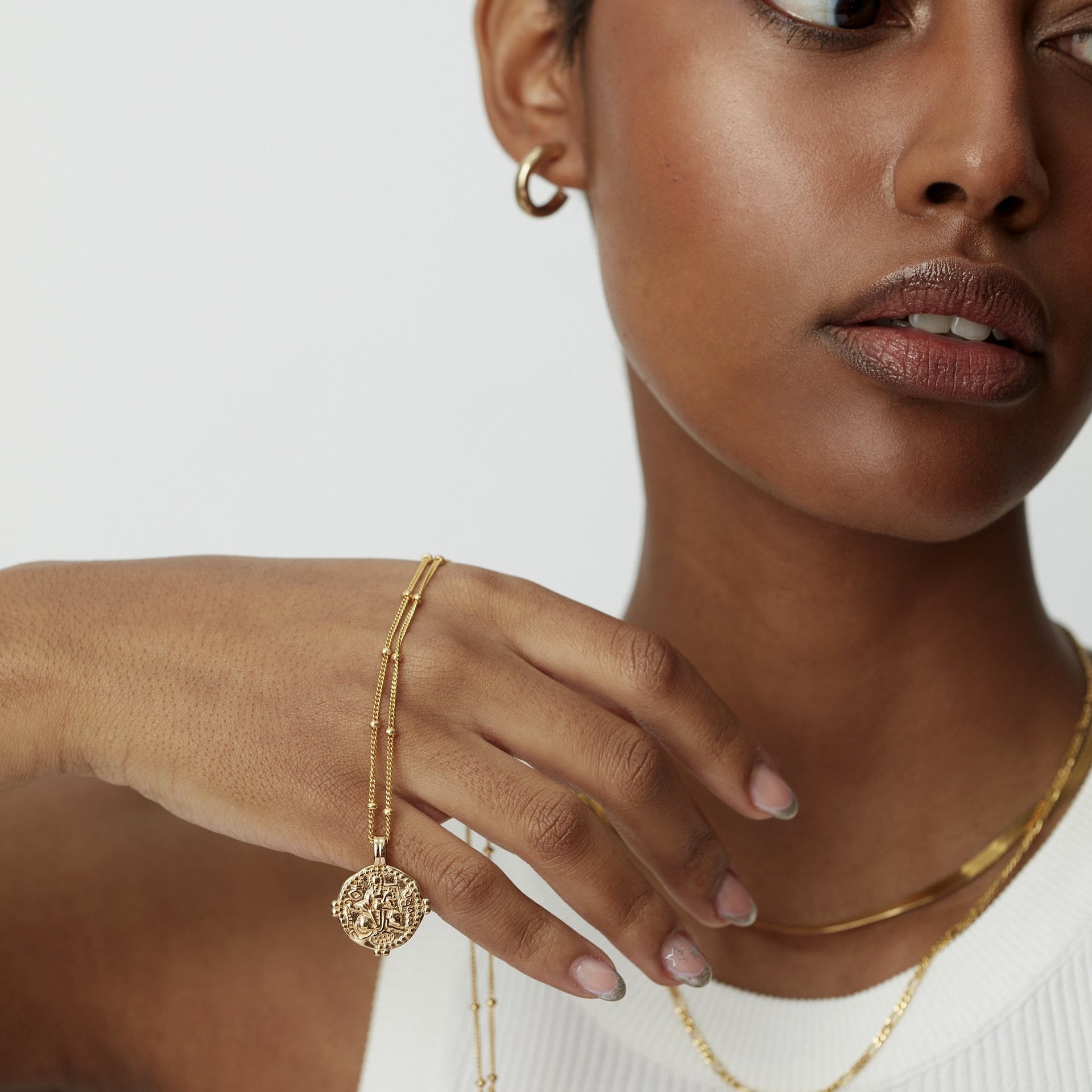 Durga Coin Necklace With Bead Chain Gold