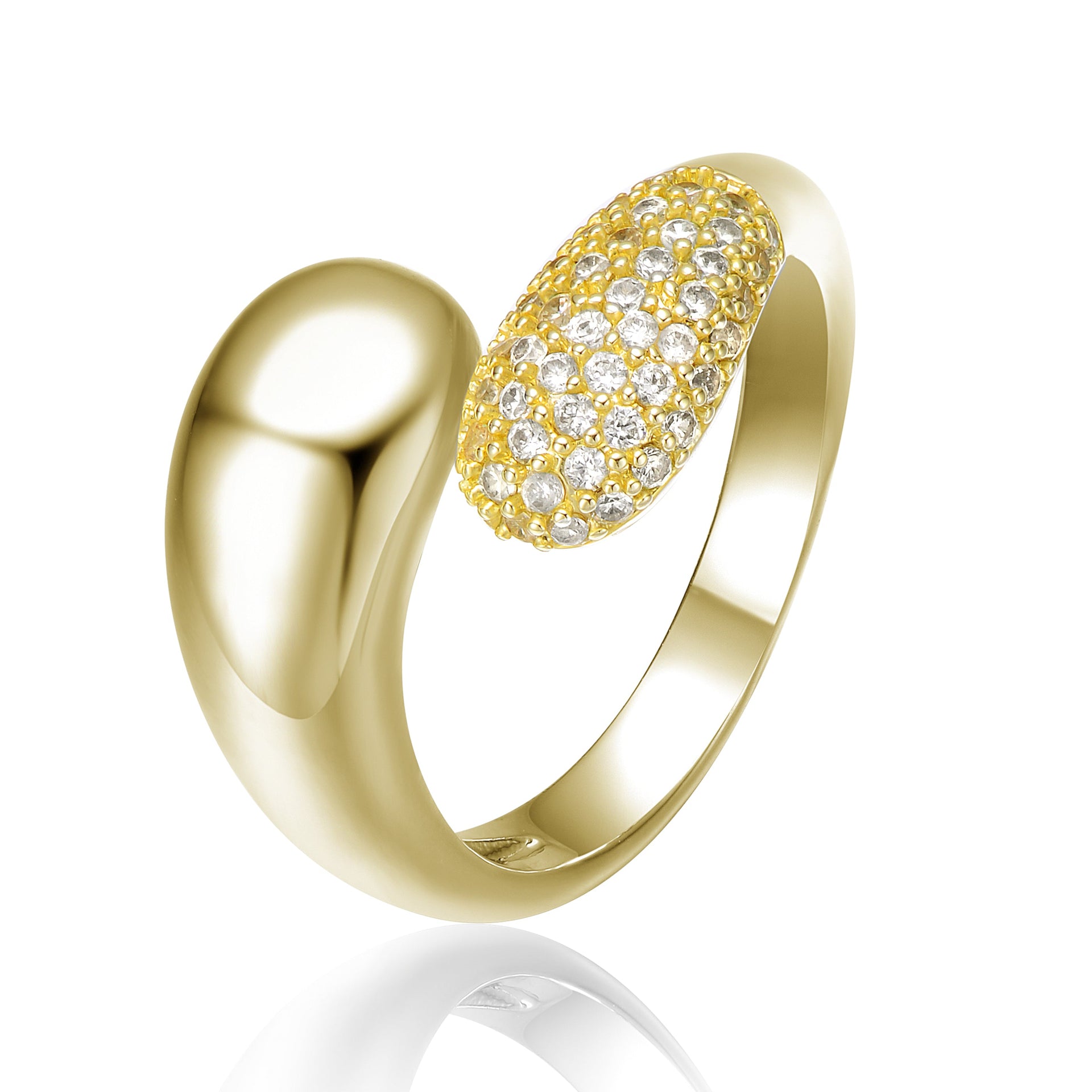 14k Gold Plated With Cubic Zirconia Bypass Ring