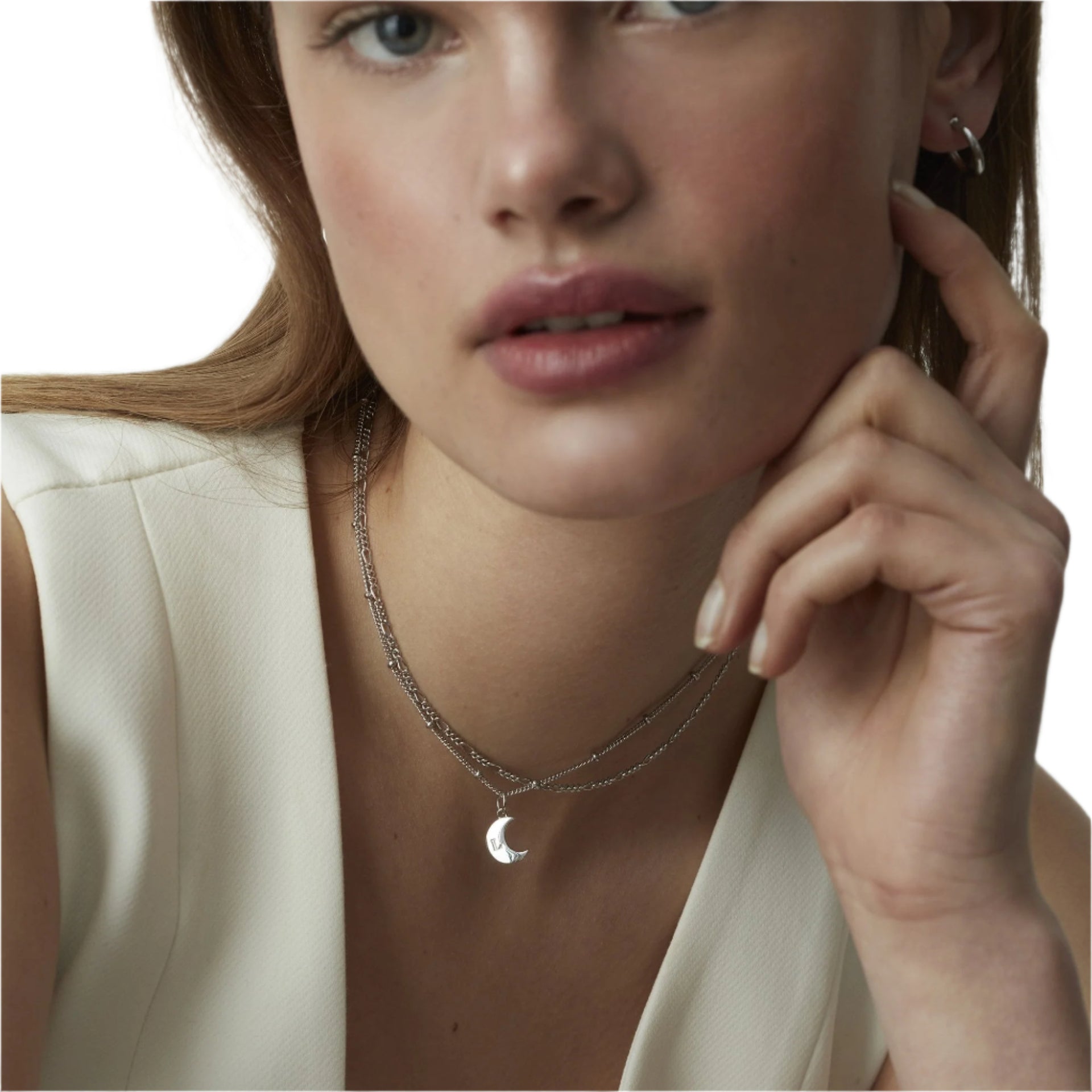 Moon Initial Necklace Layering Set in Silver