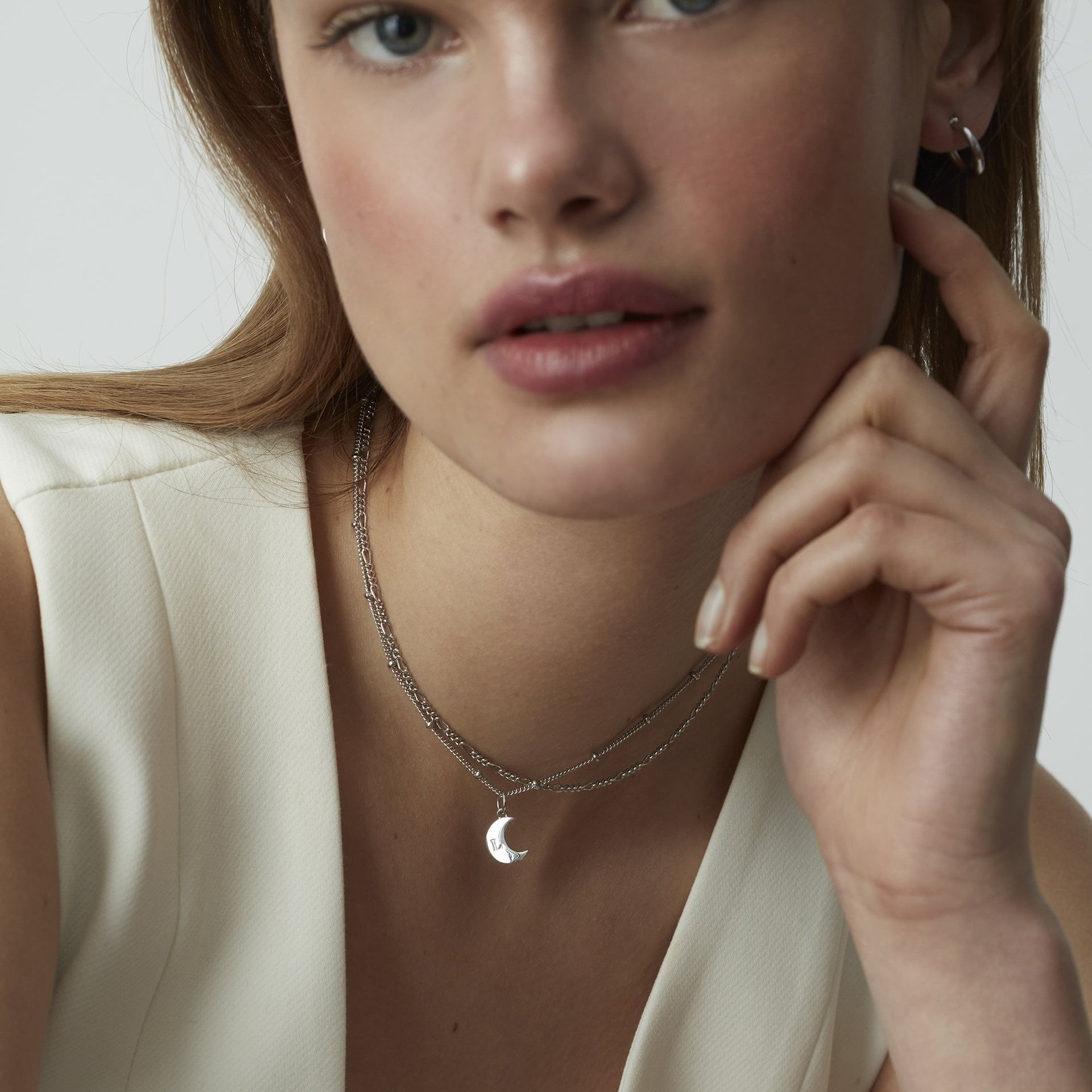 Moon Initial Necklace Layering Set in Gold Vermeil