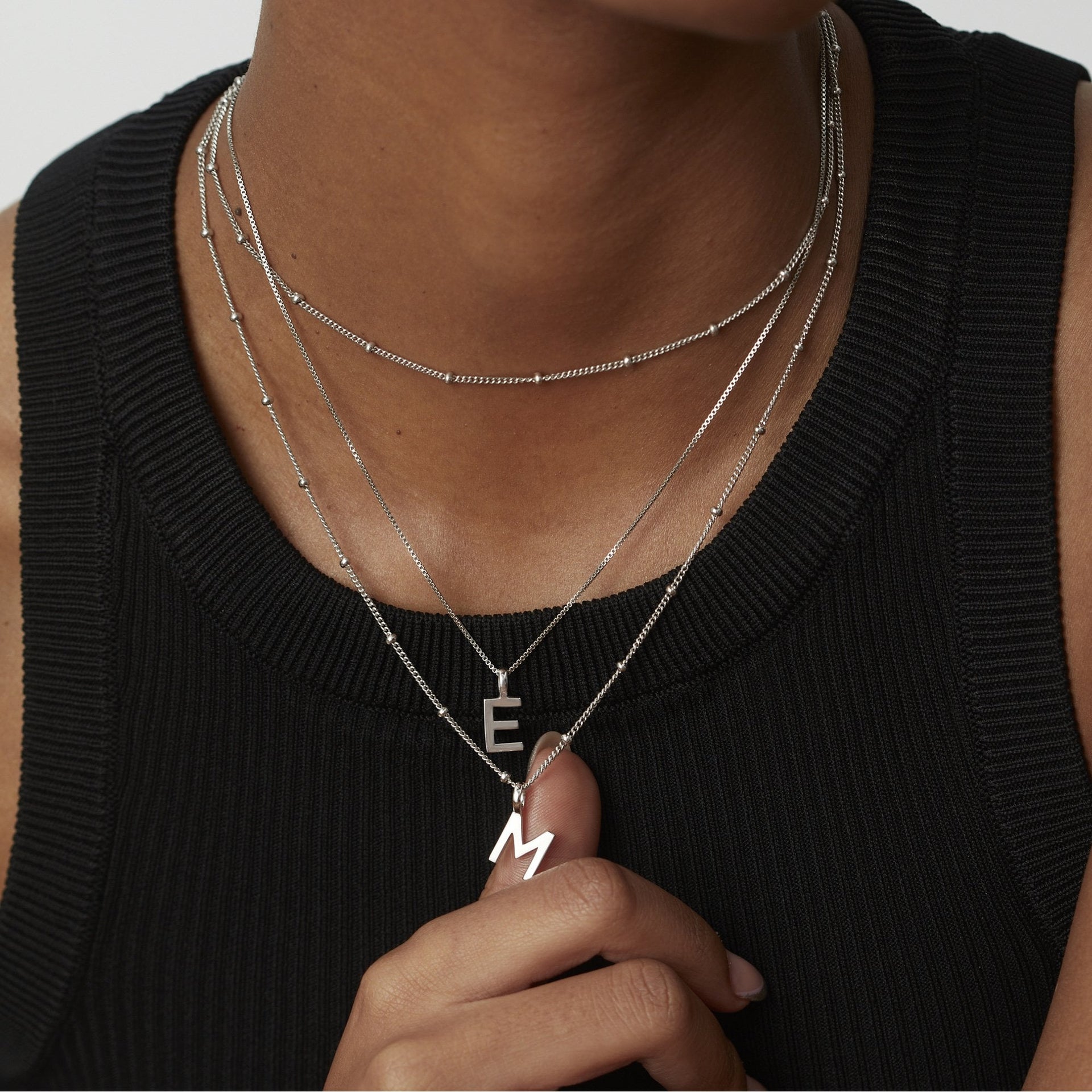 Letter Necklace with Bead Chain Silver