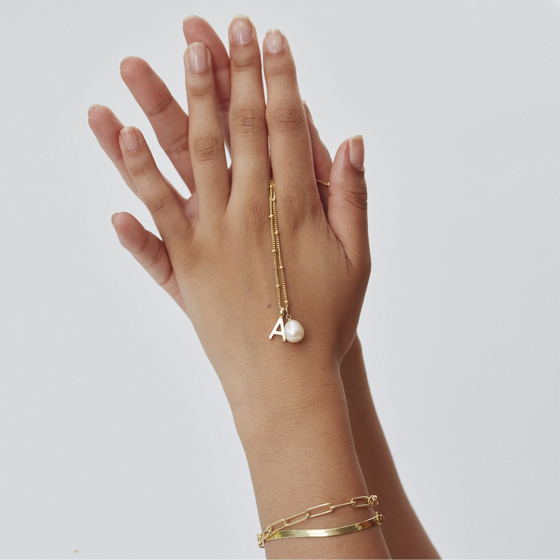 Letter & Freshwater Pearl with Bead Chain Gold