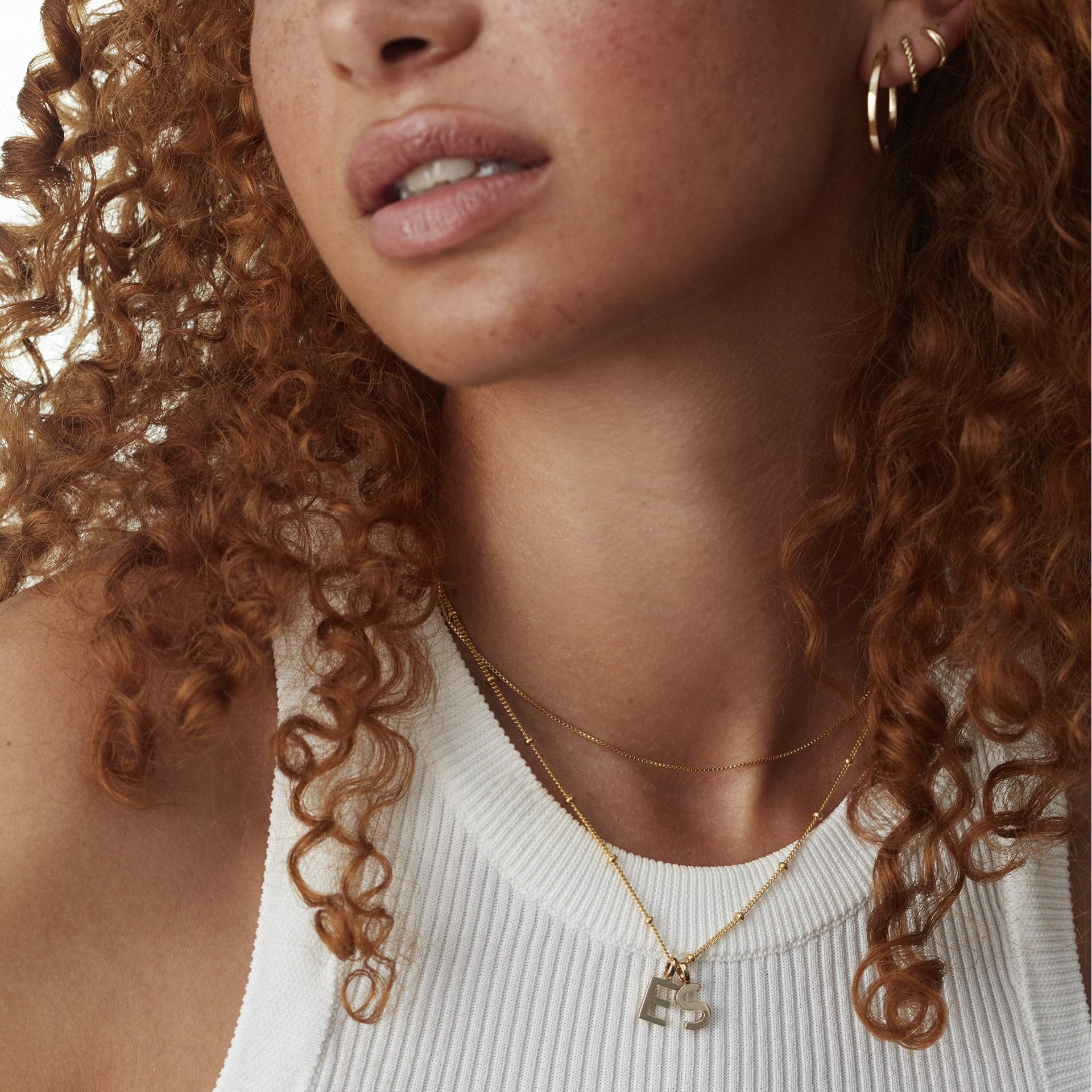 Double Letter Necklace with Bead Chain Silver