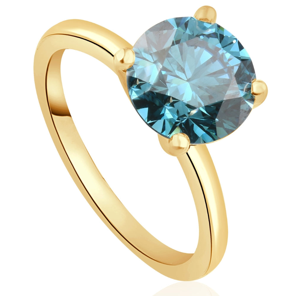 1 1/2 ct Round Blue Diamond Engagement Ring 14k White or Yellow Gold Lab Grown