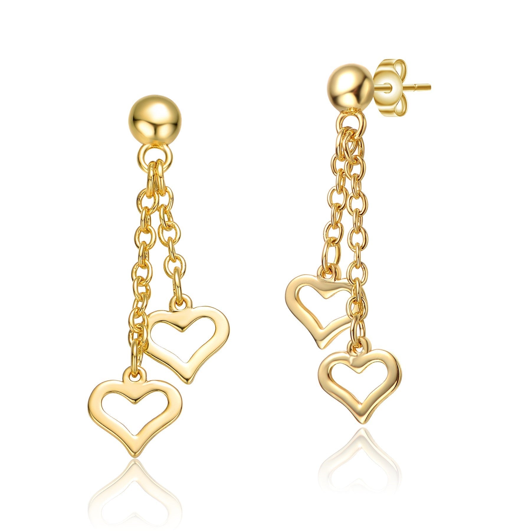 RG Young Adults/Teens 14k Yellow Gold Plated Double Heart Halo Dangle Chain Drop Earrings