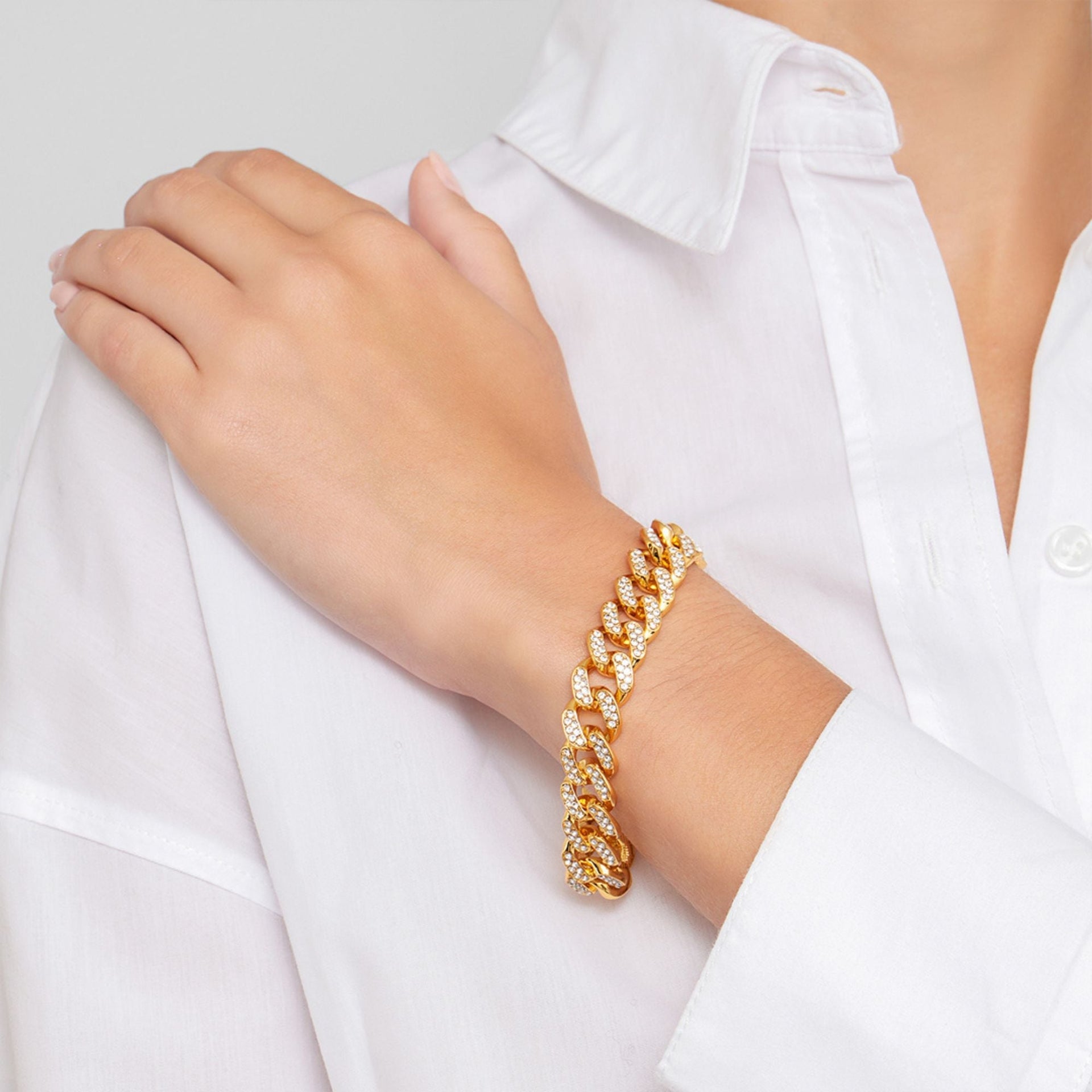 14k Gold Plated Flat Curb Cz Chain Bracelet