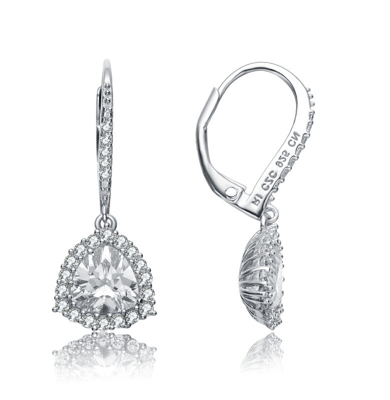 Sterling Silver Cubic Zirconia Heart Drop Earrings