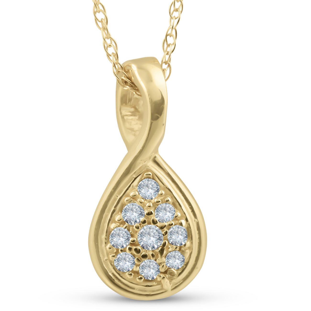 1/10ct Pave Teardrop Solitaire Diamond Pendant 10K Yellow Gold