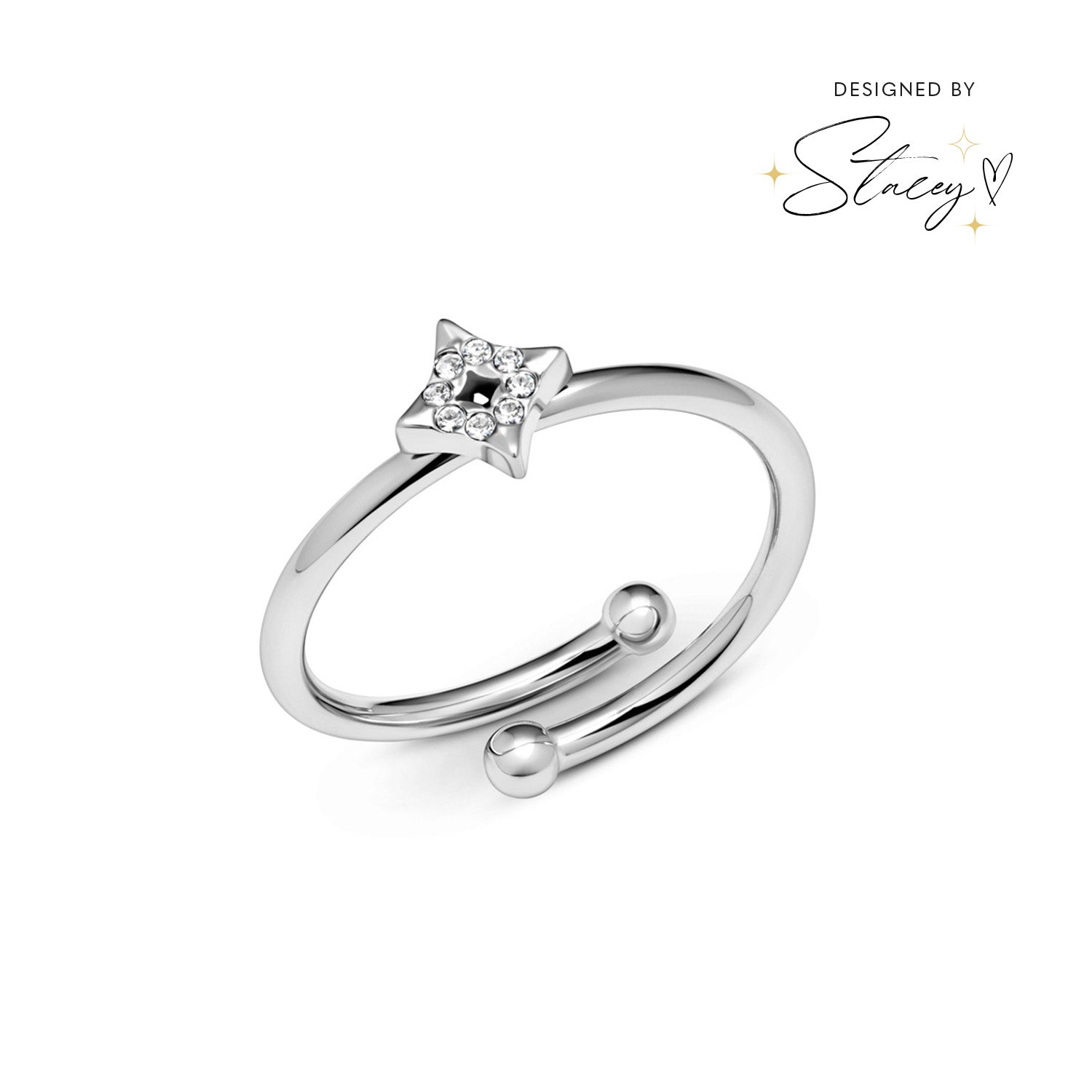 Moon and Back Star Ring (Silver)
