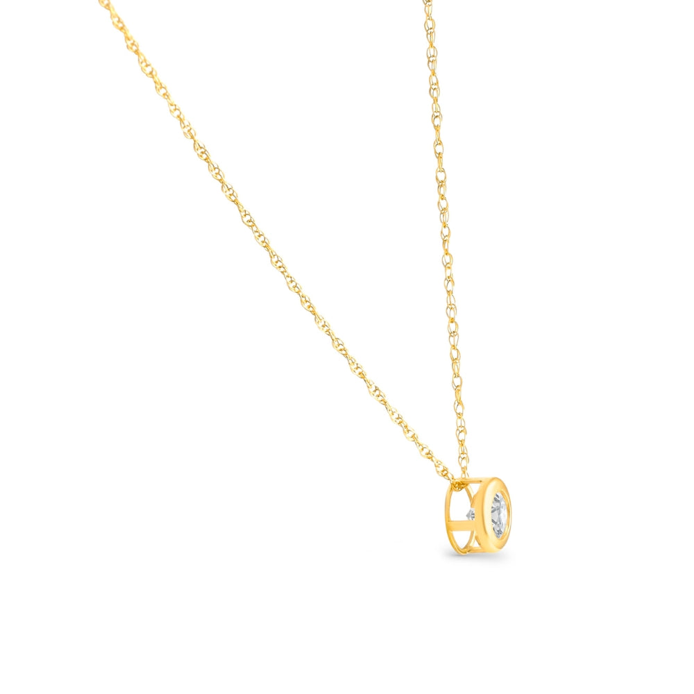 1/4Ct Diamond Bezel Pendant Solitaire Necklace 14k Yellow Gold Lab Grown