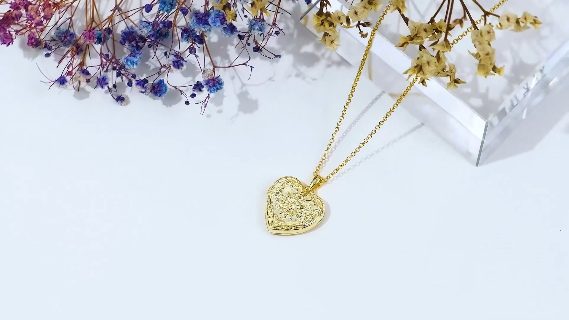 Sterling Silver with Yellow Gold Plated Heart & Sunflower Personalized Photo Locket Necklace