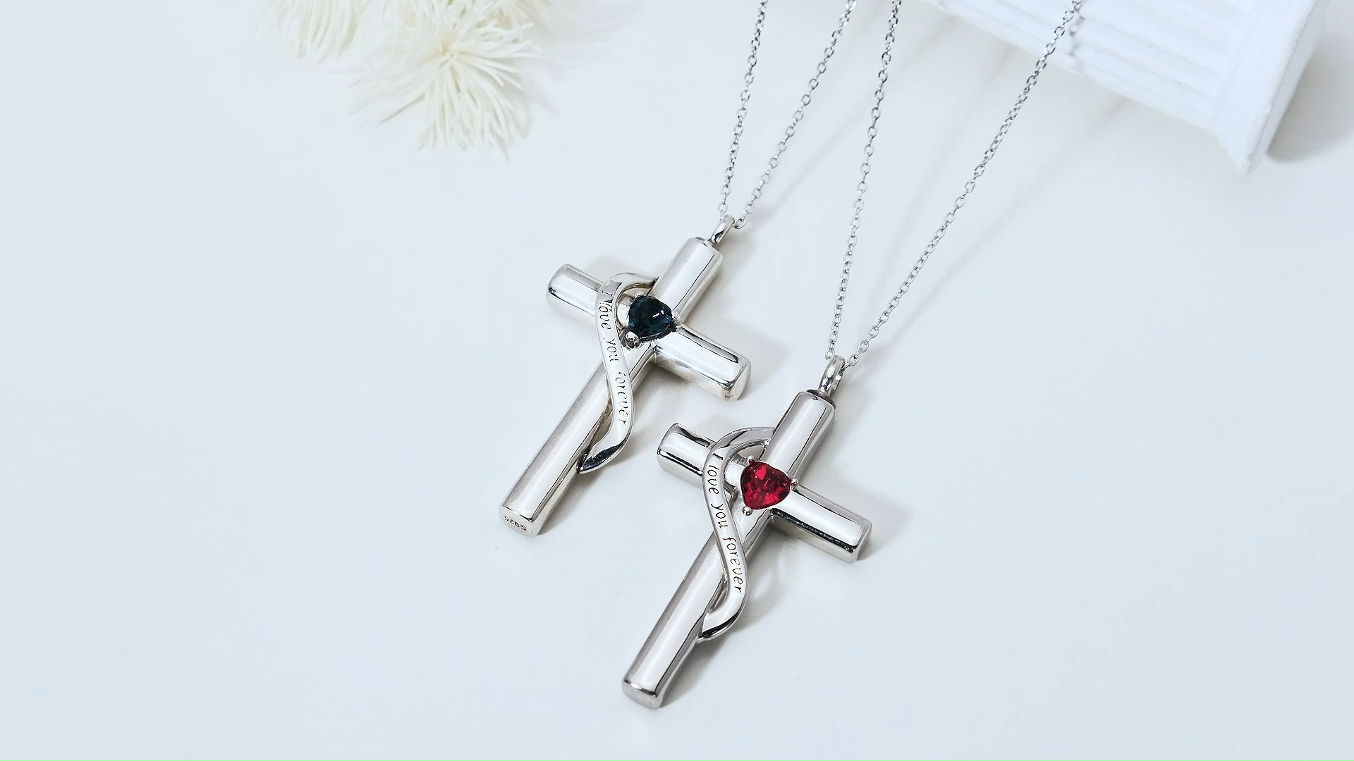 Gold Heart Zircon Cross Urn Necklace with for Ashes with Sterling Silver Chain
