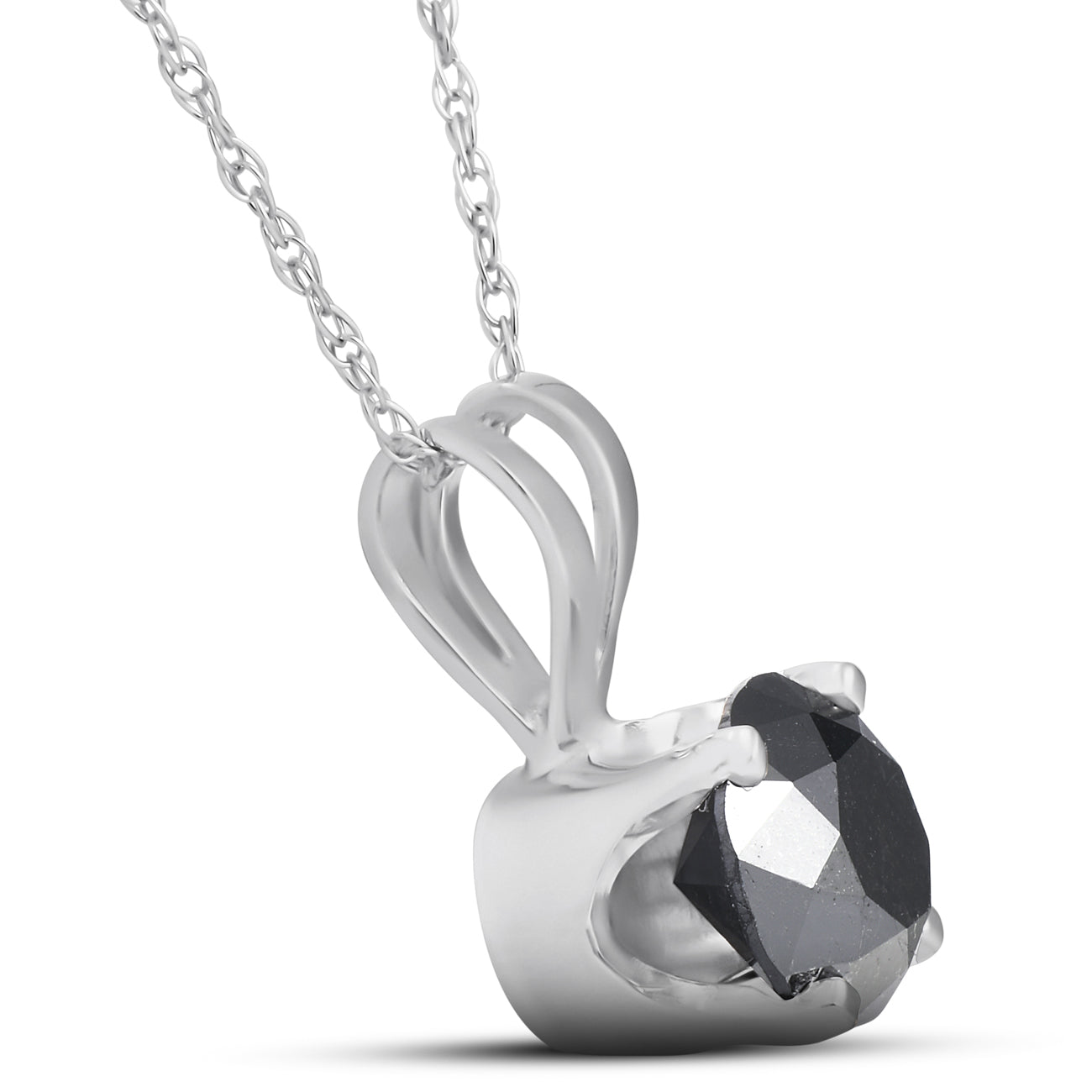 1 CT Black Diamond Solitaire Pendant-Necklace in White Gold on an 18' Chain