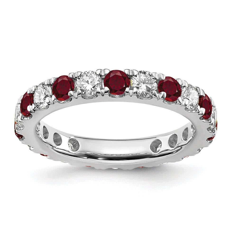 14k White Gold Lab Grown Diamond & Ruby Eternity Wedding Band Ring 1.2ct Clarity- VS Color- G-H