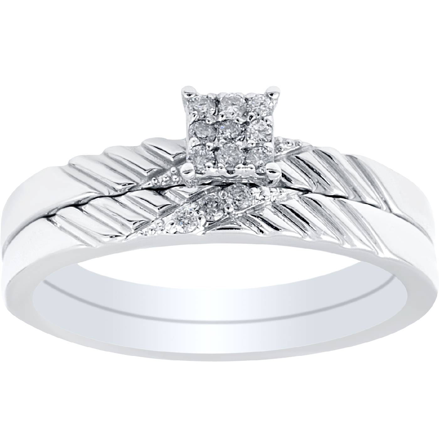 Diamond Engagement Matching Wedding Ring Set 14K White Gold
