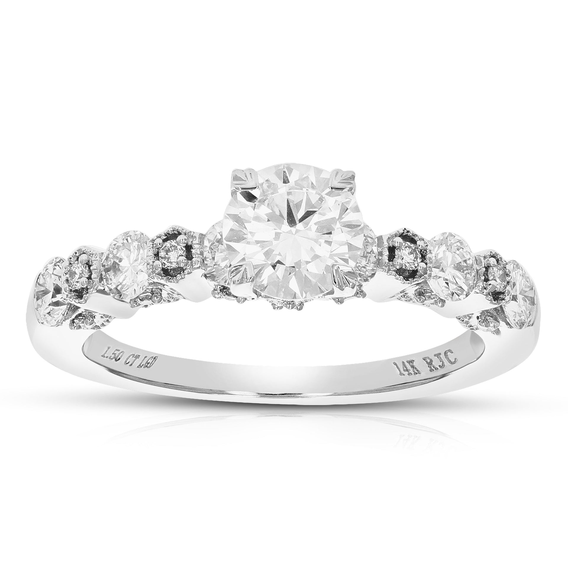 1.50 Cttw Lab Created Diamond Engagement Ring In 14K White Gold Round Prong Set