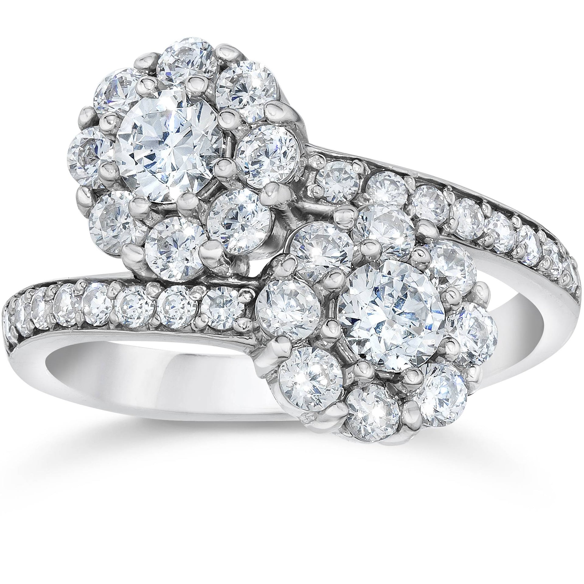 1 1/2 CT Forever Us Diamond Two Stone Halo Engagement Ring 14K White Gold