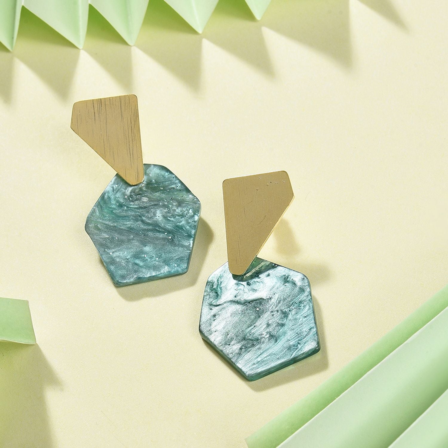 Green Color Gold Plated Designer Drop Earring