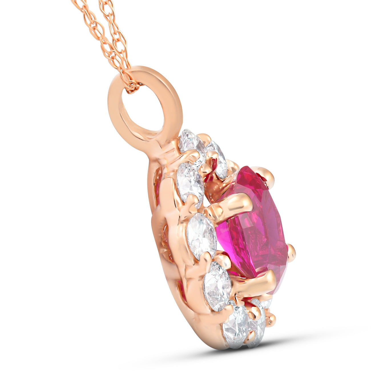 1 3/4ct Pink Sapphire & Genuine Diamond Halo Pendant 14K Rose Gold