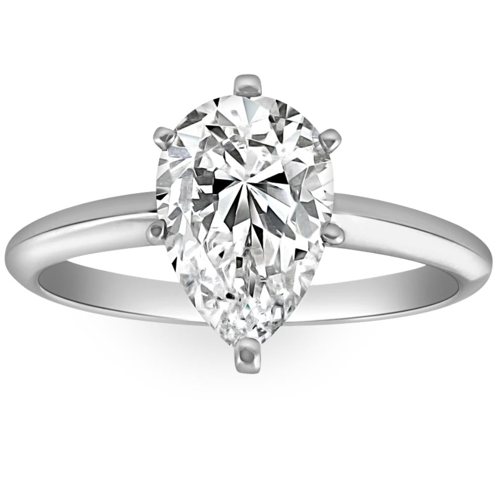 2 ct Platinum Pear Shape Diamond 6-Prong Solitaire Engagement Ring Lab Grown