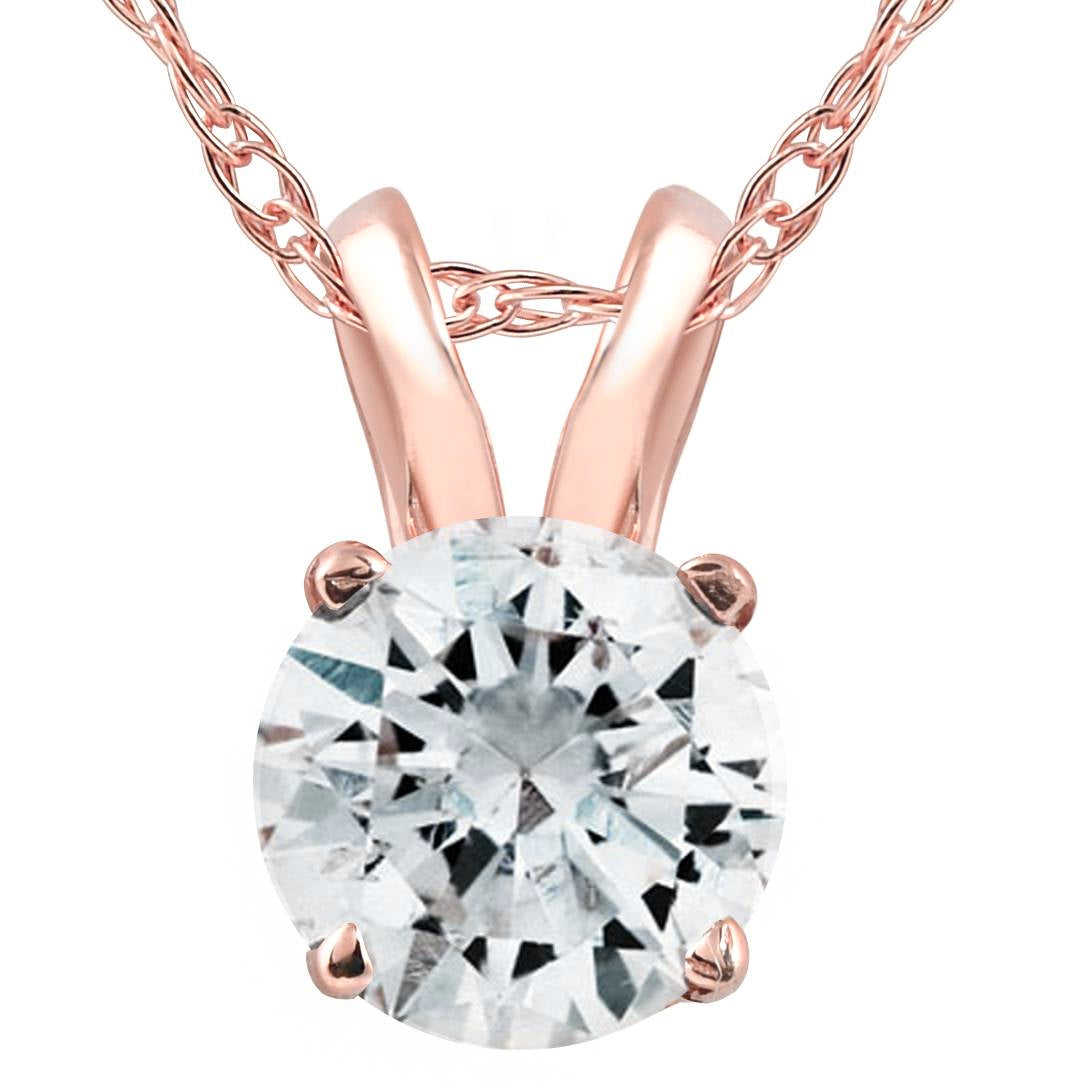 1/2 Ct Lab Grown Solitaire Diamond Pendant 14k Rose Gold Necklace