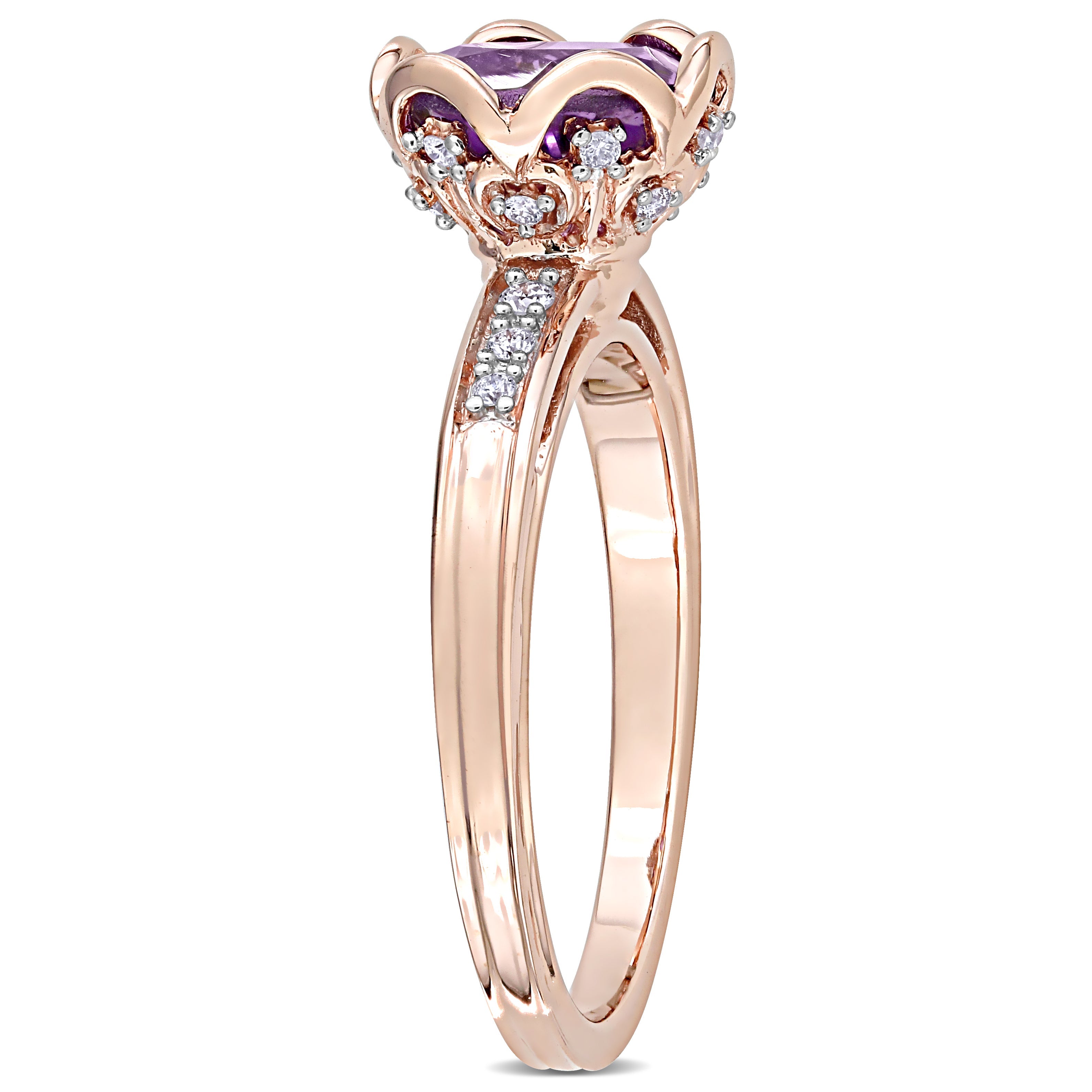 Mimi & Max 1 1/2ct TGW Amethyst And 1/8ct TW Diamond Floral Ring 14k R