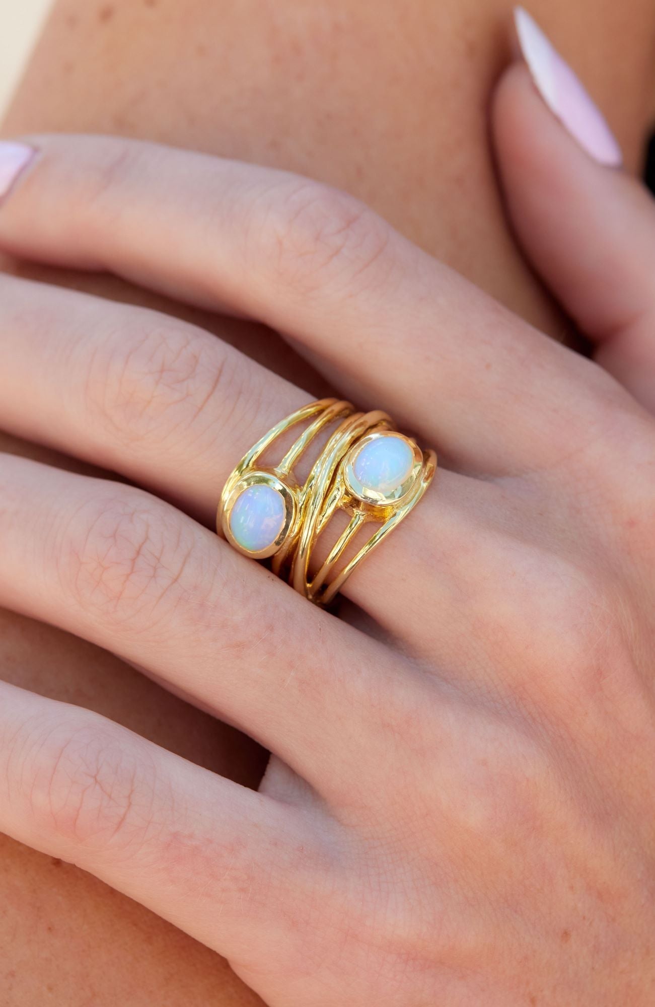 18K GOLD PLATED OVER STERLING SILVER DOUBLE OPAL RING