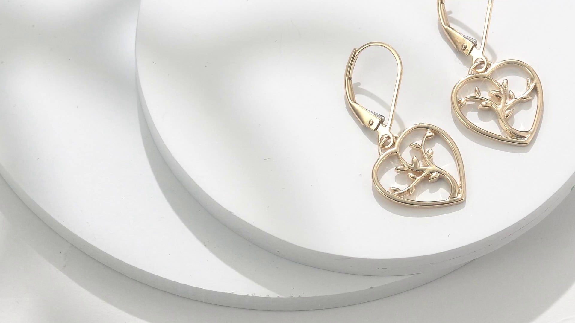 14K Gold Tree Of Life & Heart Drop Earrings