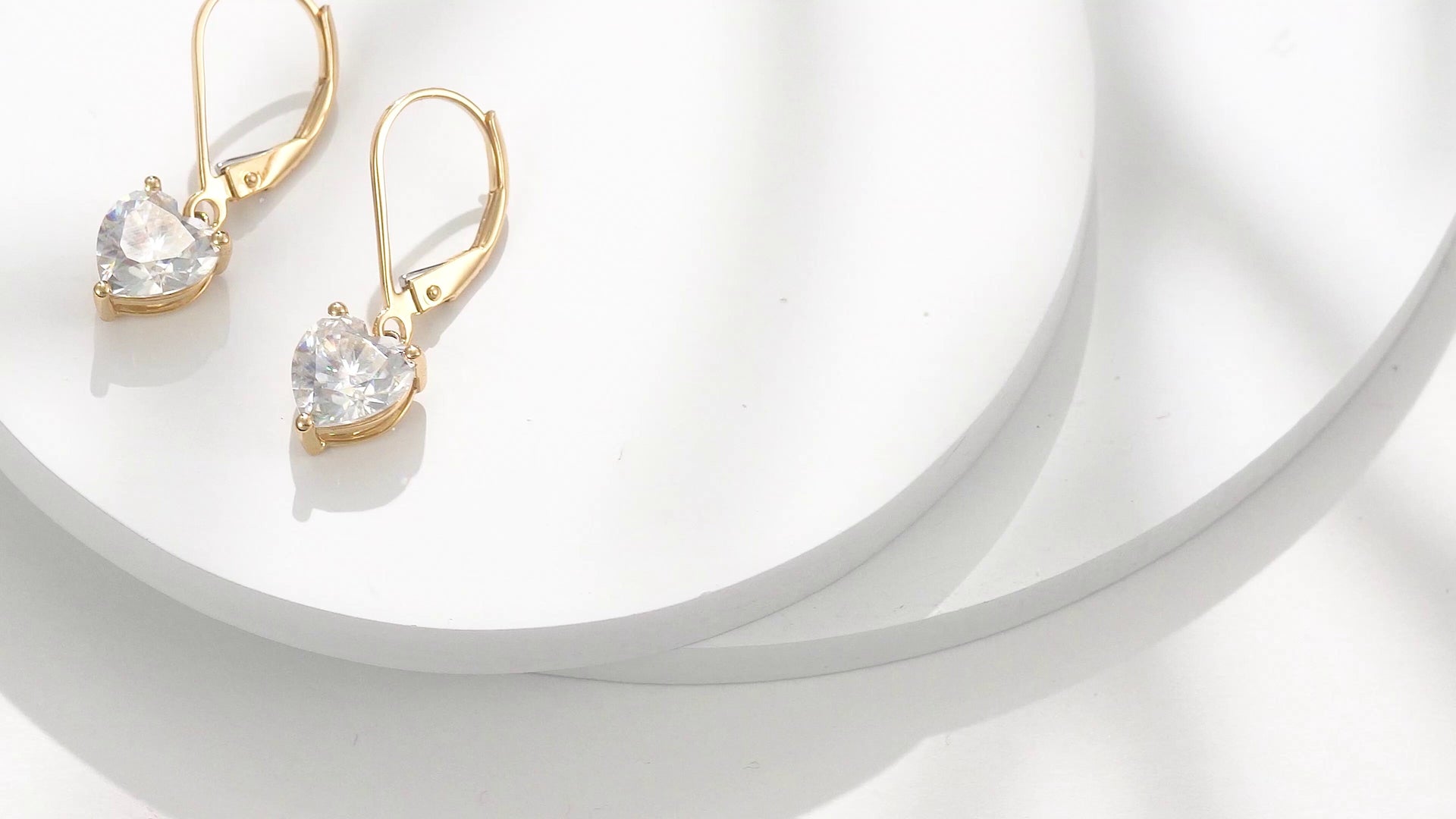 14K Gold Heart Cut Moissanite Lever-back Earrings