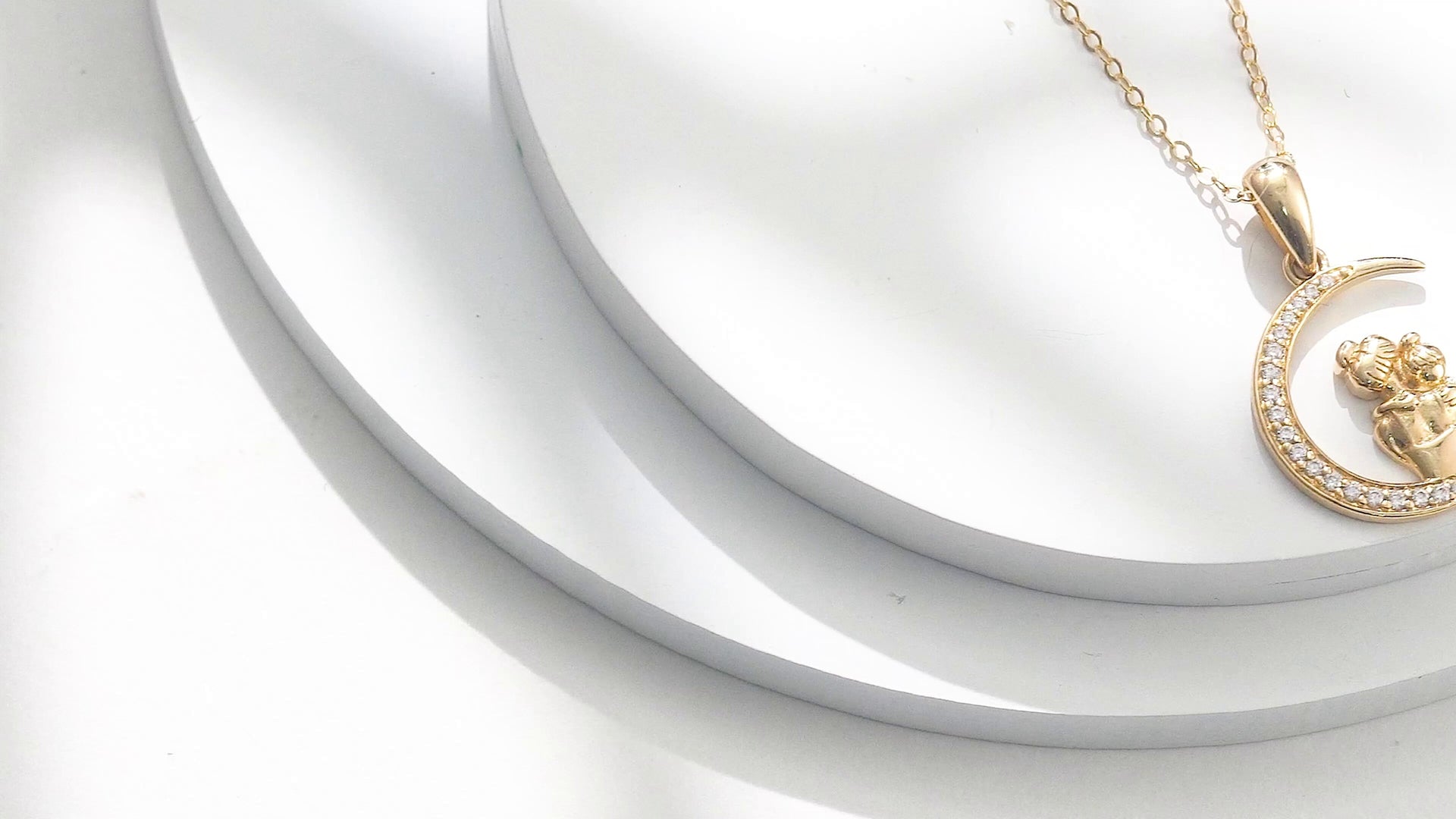 9K Gold Cubic Zirconia Mother & Daughter Moon Pendant Necklace