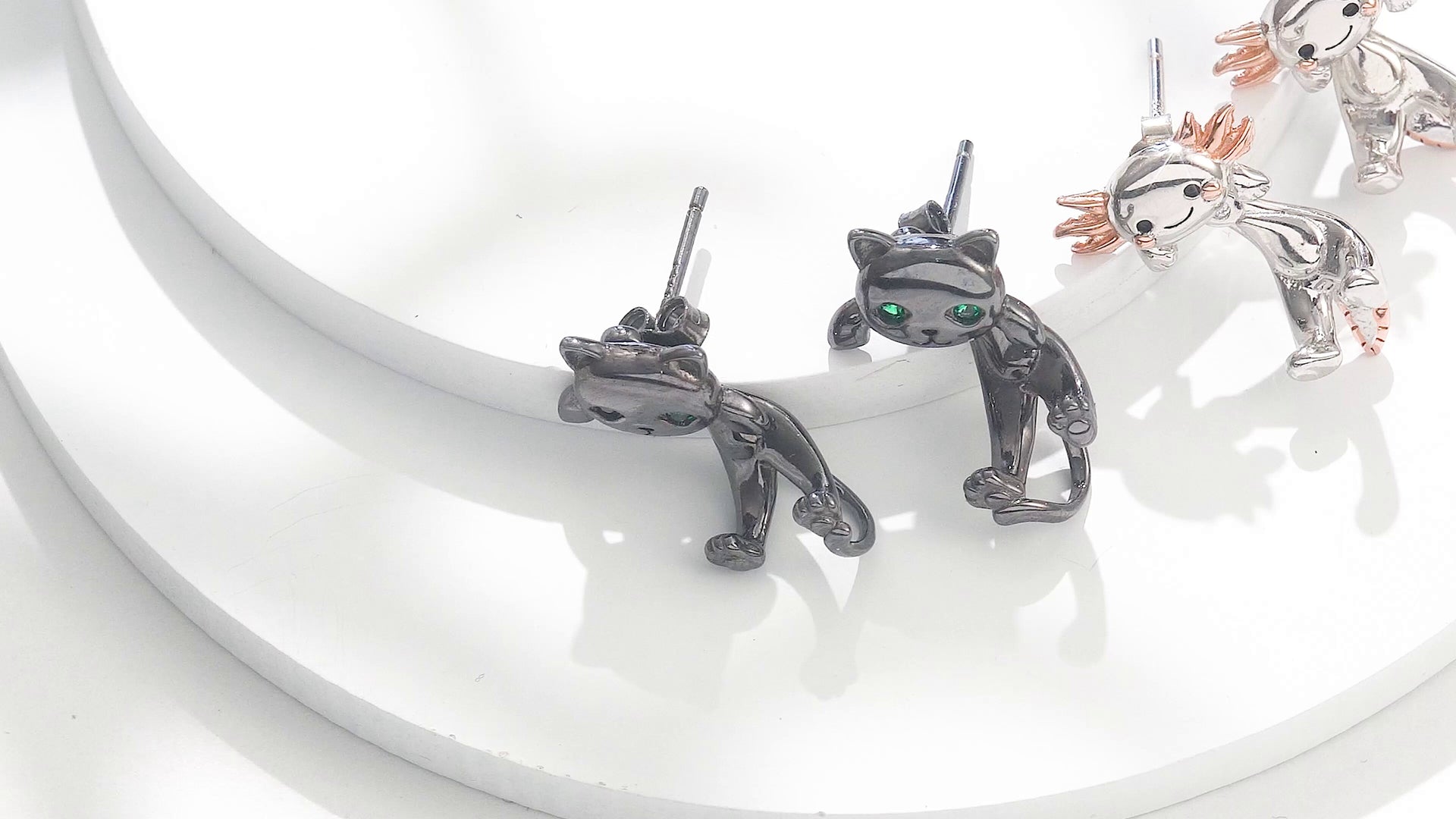 Sterling Silver with Black Rhodium Round Zircon Cat Jacket Earrings