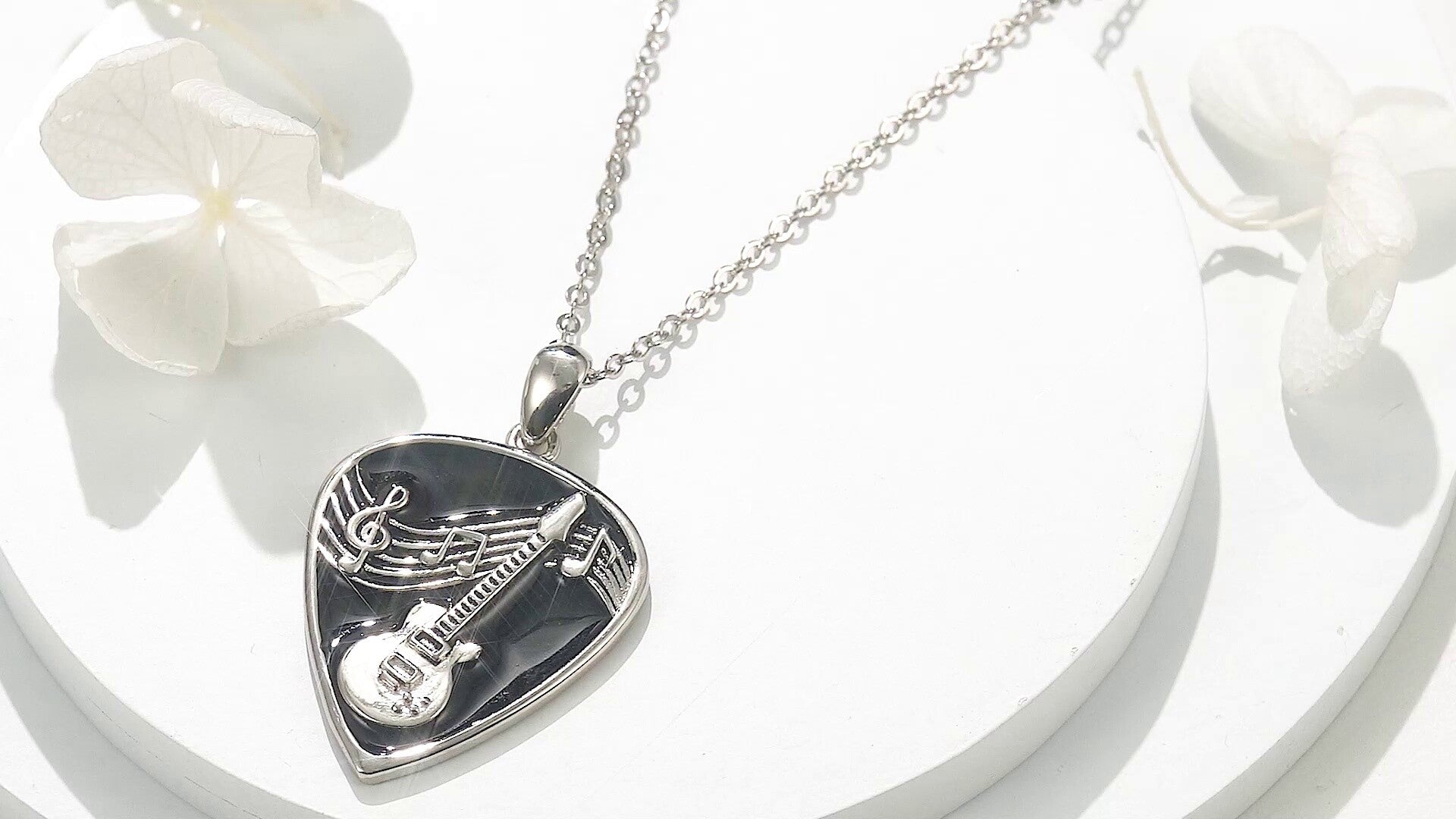 Sterling Silver Abalone Shellfish Guitar Pendant Necklace