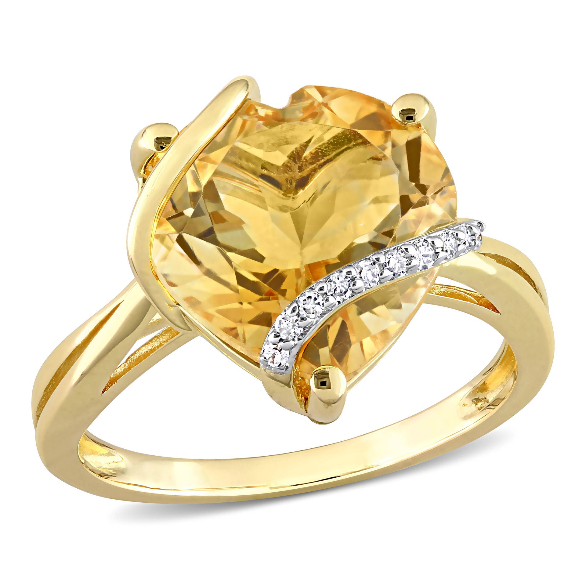6 1/2 ct TW Citrine and Diamond Accent Heart Wrapped Ring in Yellow Silver